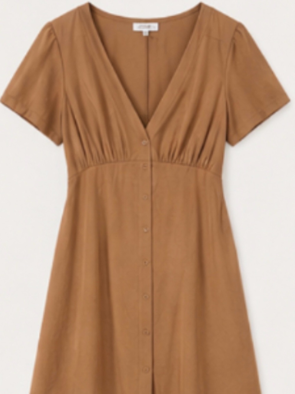 Button-Front V-Neck Short Sleeve Dress in Caramel